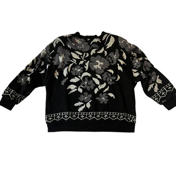Vintage 1980s Top Notch Black Slouchy Floral Dolman Sweater S - Picture 3 of 7